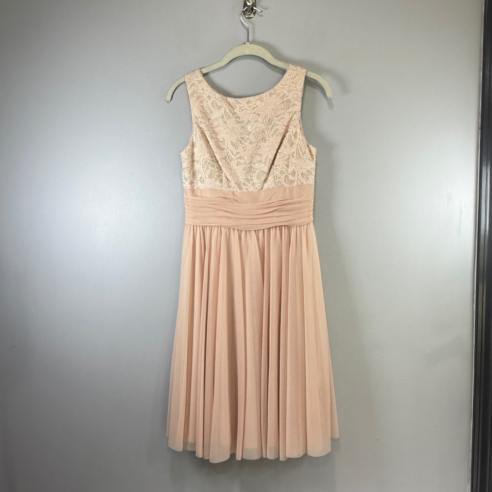 JH Evenings Womens Lace Sequin Chiffon Cocktail Dress Peach Pink 4